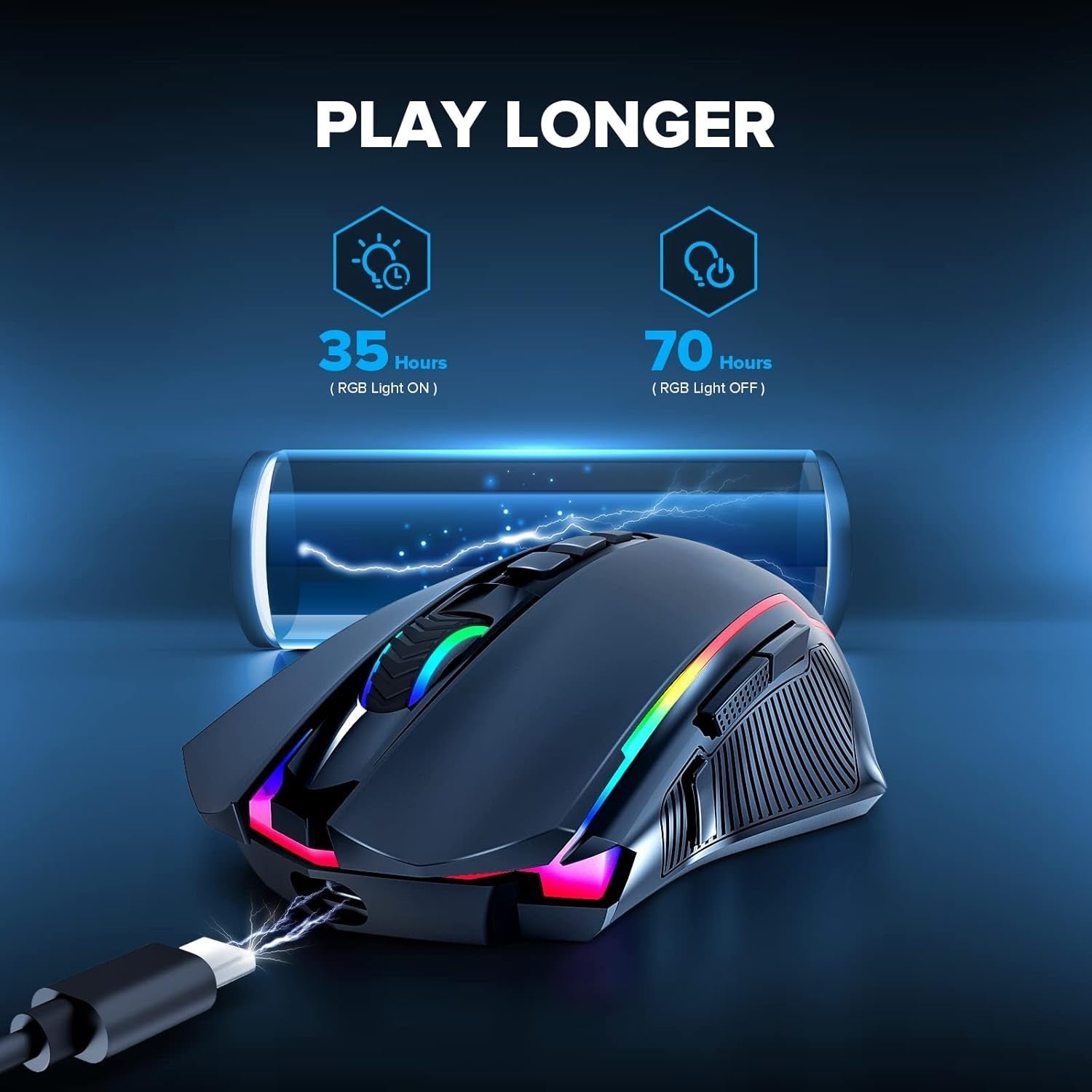 Wireless Gaming Mouse 8000 DPI RGB 9 Button Rechargeable