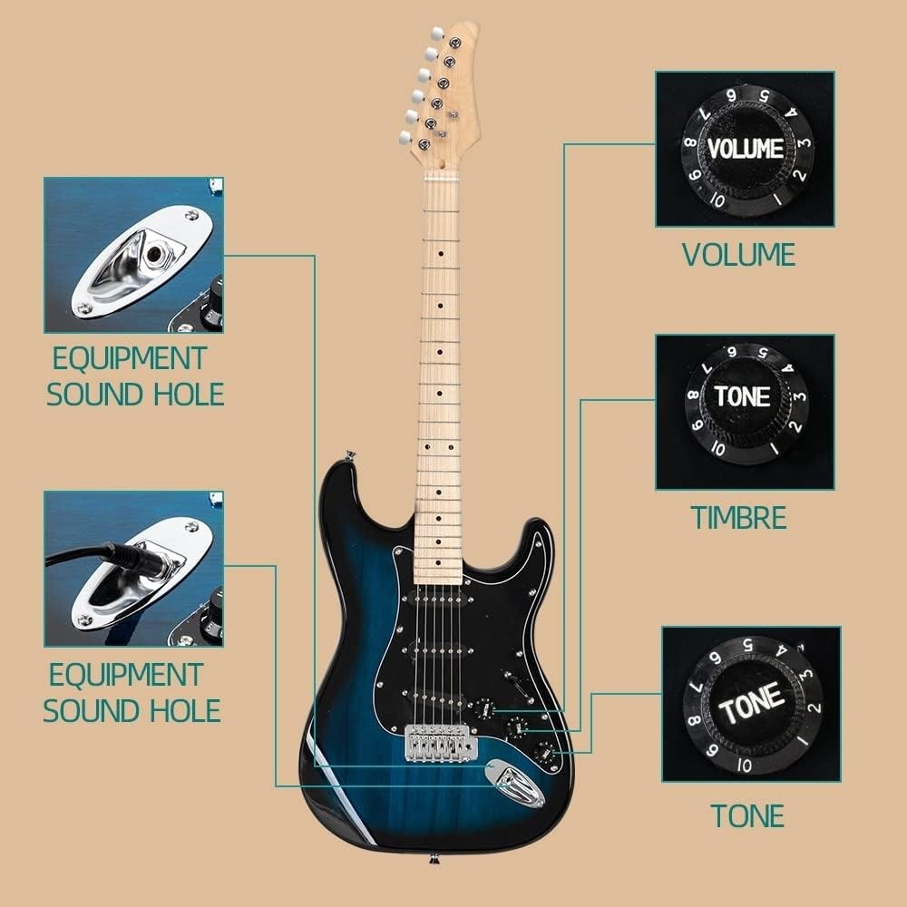 Full Size Electric Guitar Starter Kit 20W Amp SSS Blue
