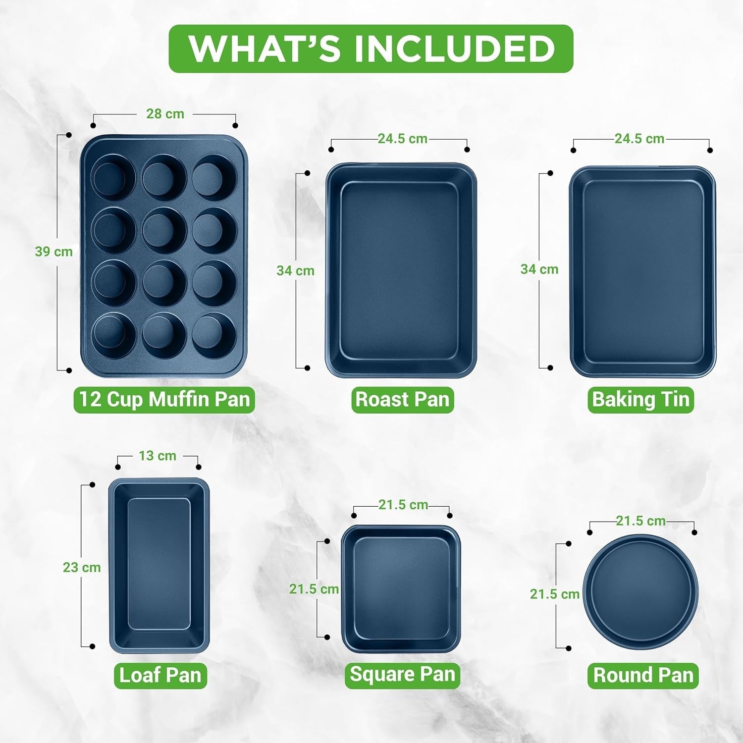 20pcs Navy Non Stick Cookware & Bakeware Set Induction Safe Pots Pans with Lids