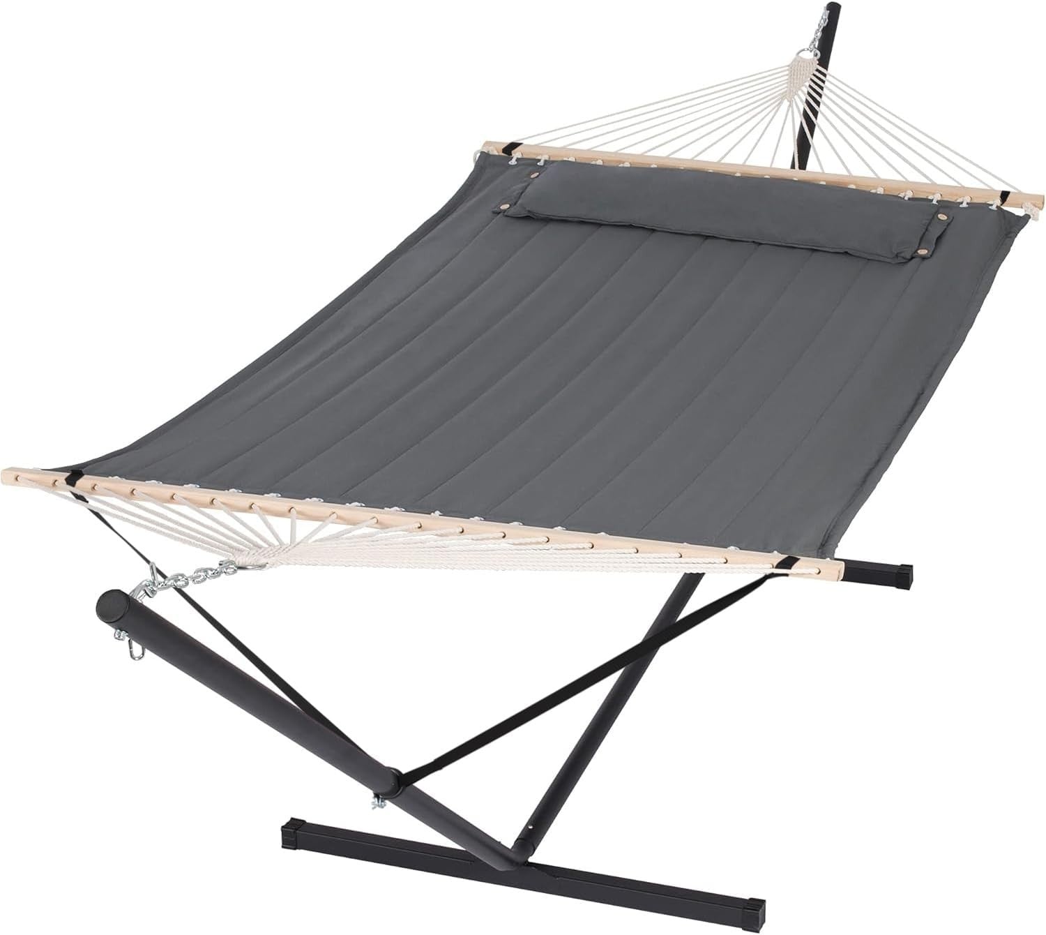 2 Person Quilted Hammock with Stand – 204kg Capacity – Portable Outdoor Bed