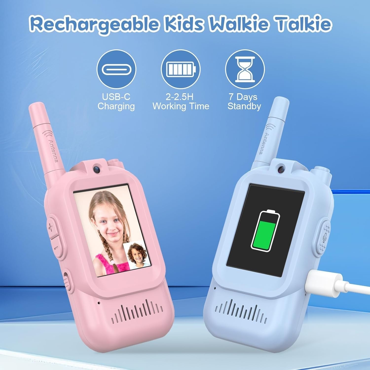Video Walkie Talkies for Kids Long Range 2 Way Radio Toy 2 Pack Pink Blue