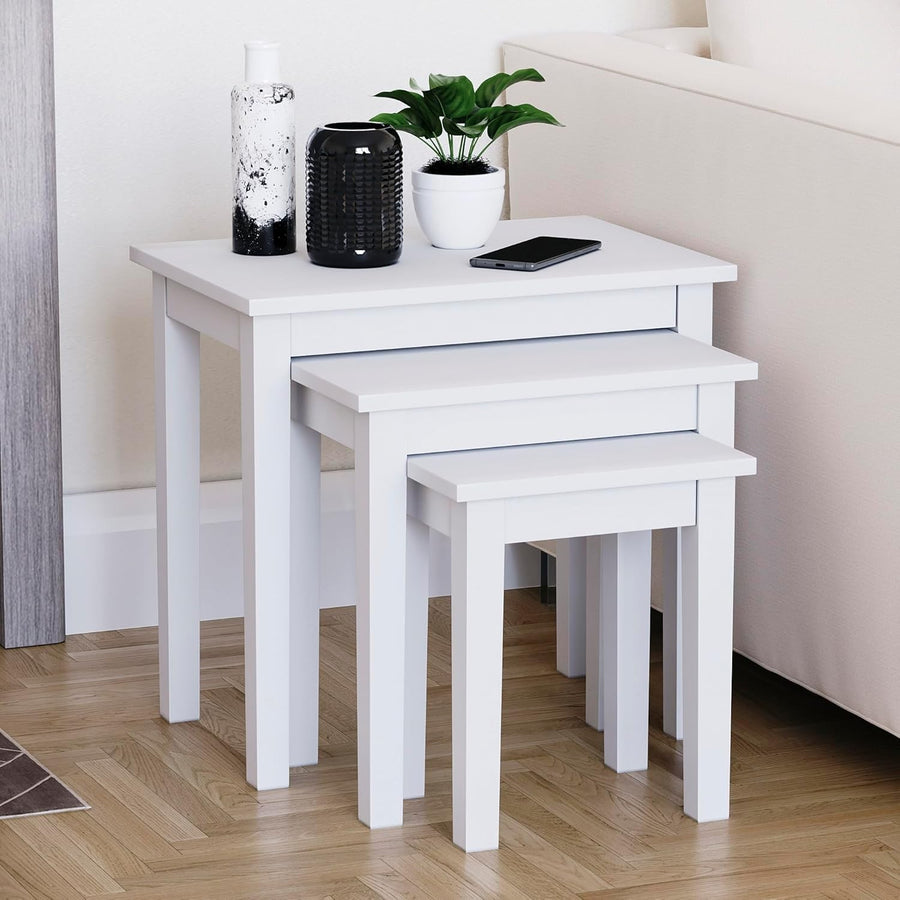 White Nesting Tables Set of 3 Modern Side End Coffee Table Wood Metal Frame