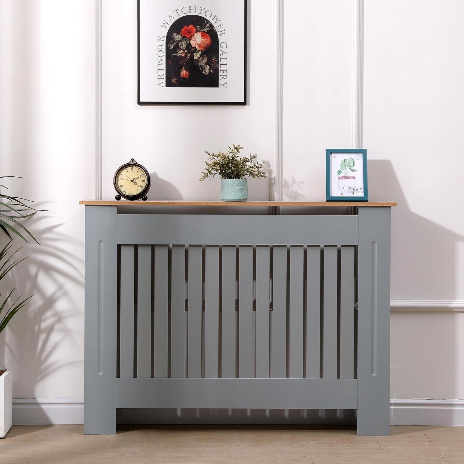 Medium Grey Oak Radiator Cover | Modern MDF Vertical Slat Cabinet – Stylish