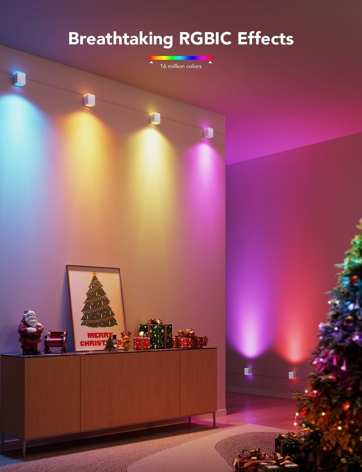Color-Changing RGBIC LED Wall Light with Alexa, Adjustable Cables & Music Sync