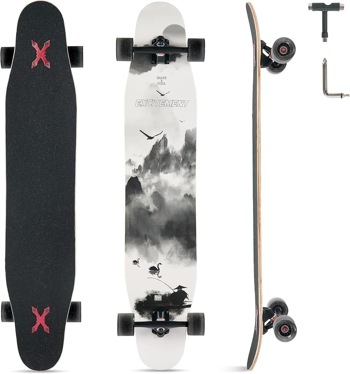 46" Longboard Skateboard Complete 8-Layer Maple Wood Deck for Teens & Adults