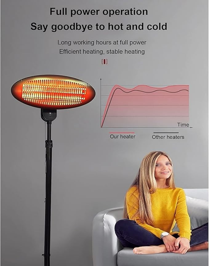 Patio Heater 2KW Electric Outdoor Freestanding Adjustable Height Waterproof