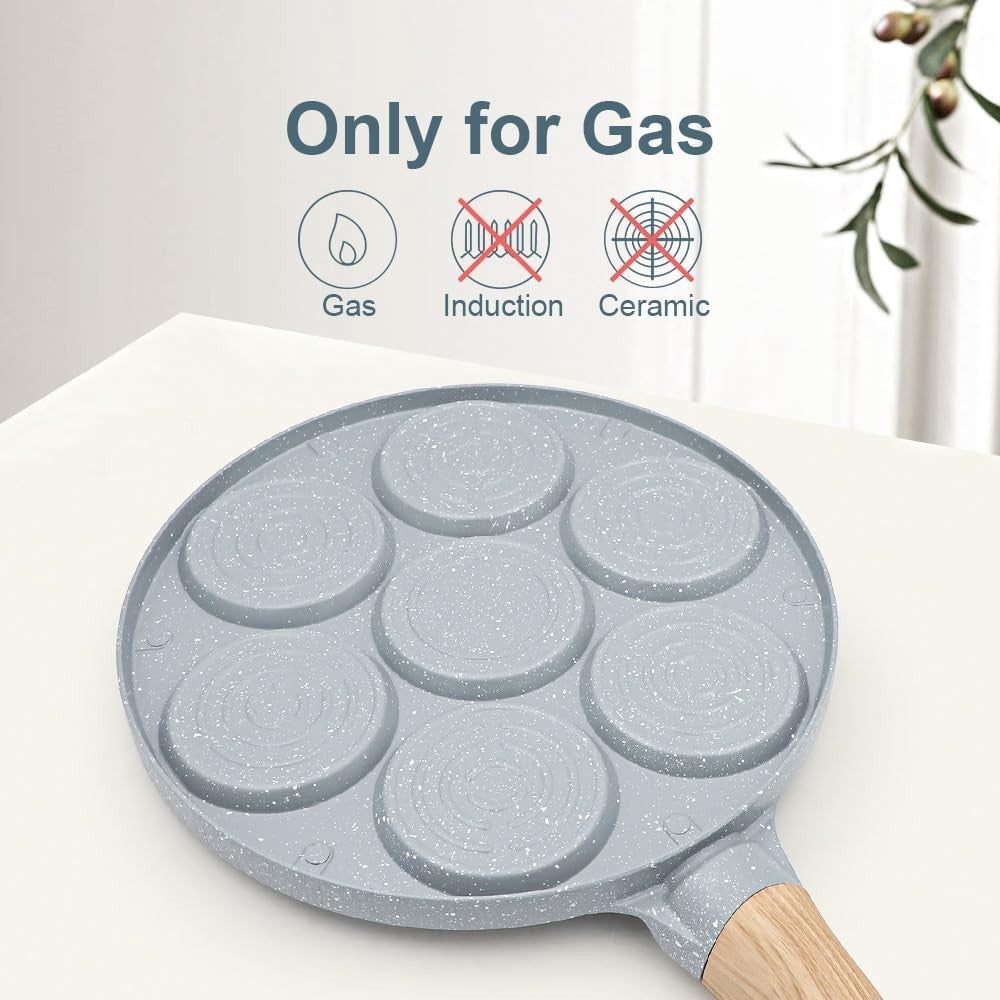 7-Hole Mini Pancake Pan Non-Stick Ceramic Kids Crepe Mold with Detachable Handle
