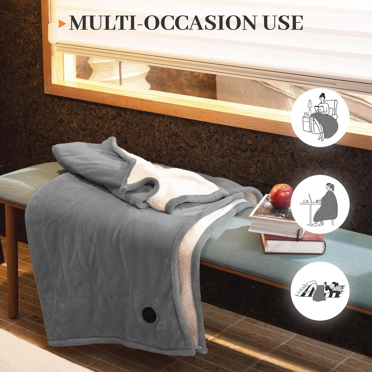 Electric Heated Throw Blanket 130x160cm 10 Heat Levels Auto Off Washable