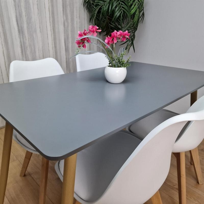 4 Seater Grey Dining Table with White Tulip Chairs – Modern Kitchen Set