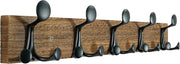 Rustic Burnt Wood Wall Coat Rack 61cm – 5 Triple Hooks Heavy Duty Hanger
