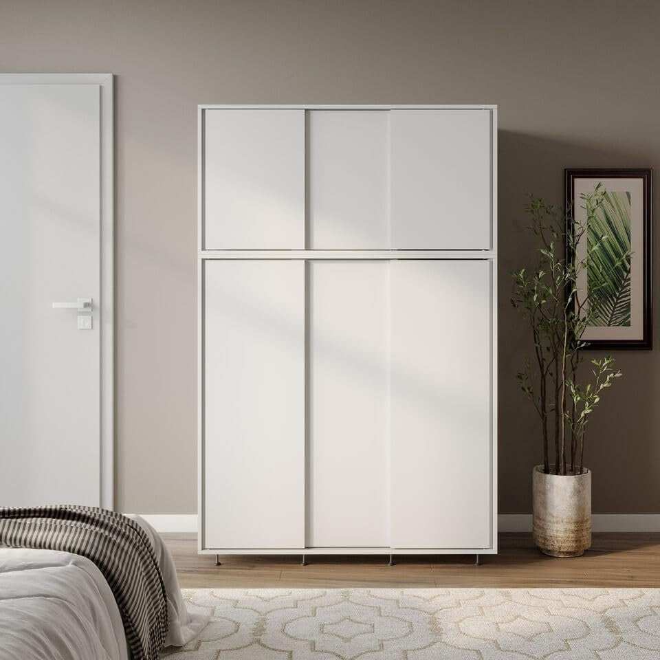 6-Door Sliding Wardrobe White Doors | Modern Spacious Bedroom Closet