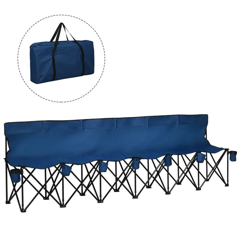 6-Seater Folding Team Bench with Cup Holders Portable Outdoor Sports Chair Blue