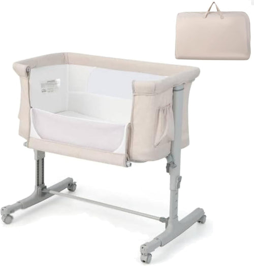 3-in-1 Baby Bedside Crib with Adjustable Heights, Mattress & Carry Bag Beige