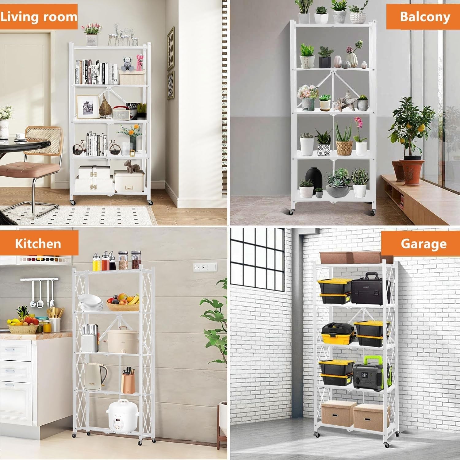 5 Tier Kitchen Storage Rack on Wheels Folding Rolling Pantry Shelf Unit