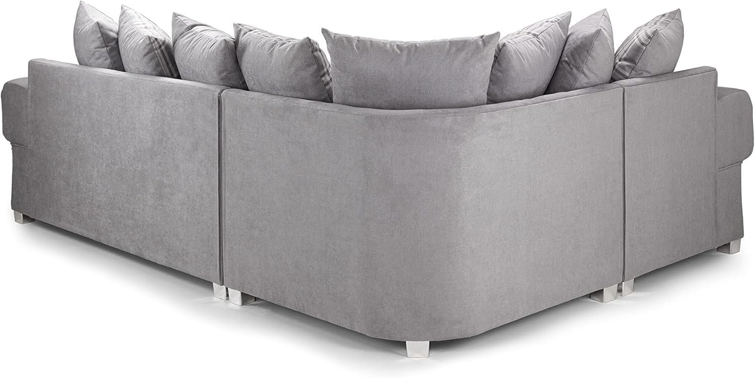 Grey Fabric 4-Seater Corner Sofa Soft Plush Cushions Fire Resistant