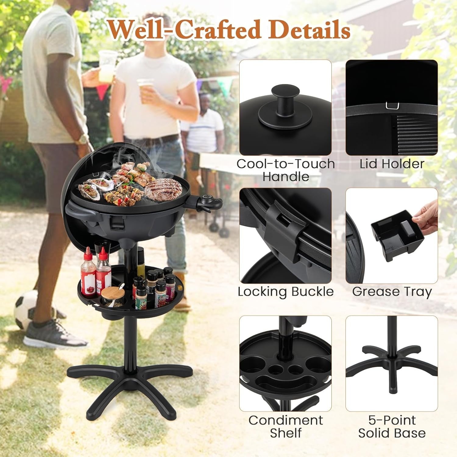 2-in-1 Electric BBQ Grill & Table Grill with Stand, Non-Stick Plate