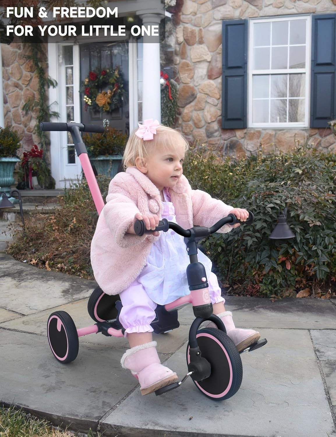 5 In 1 Toddler Tricycle Push Handle Safety Belt Balance Bike Kids Trike
