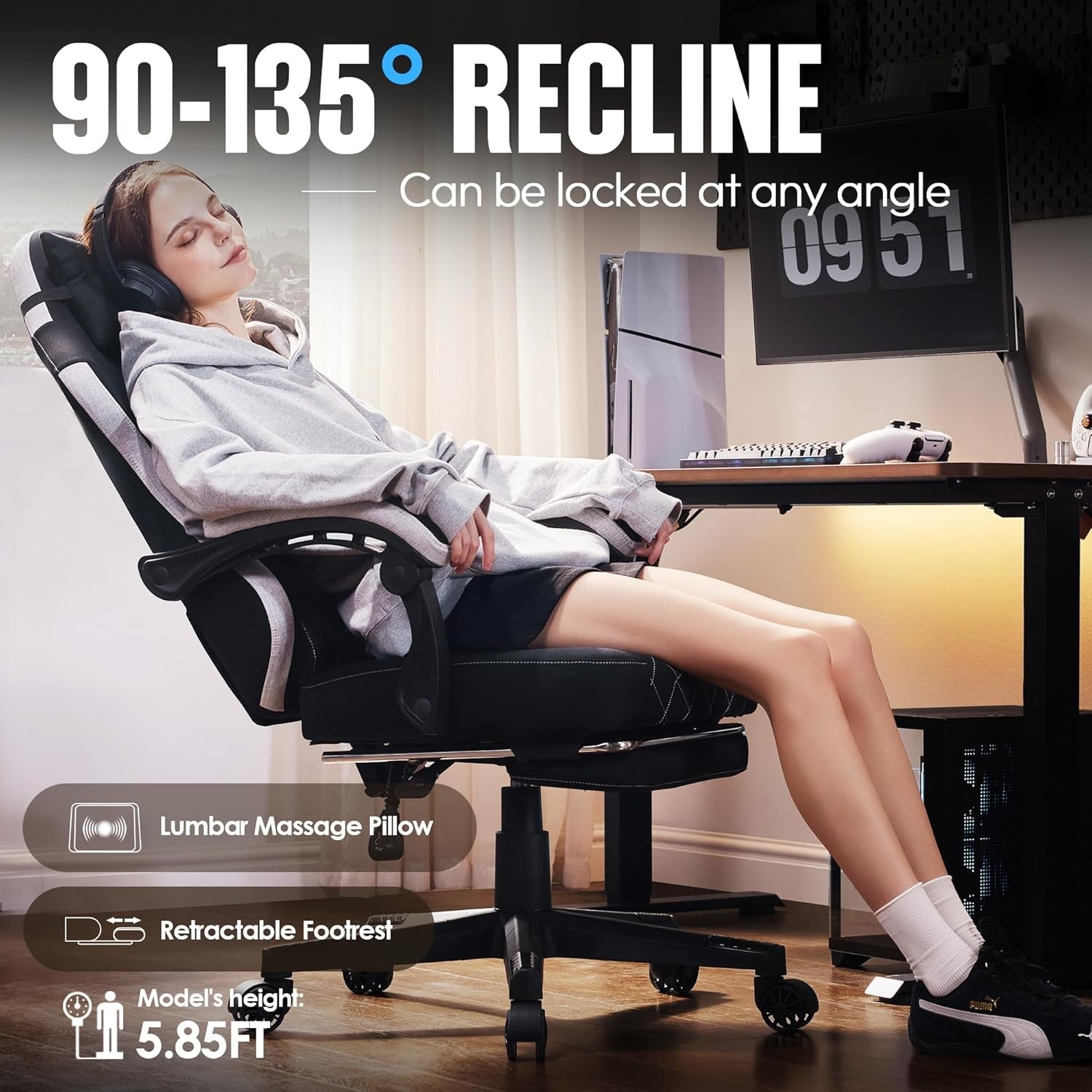 Gaming Chair w/ Footrest Massage Lumbar Pocket Spring Cushion