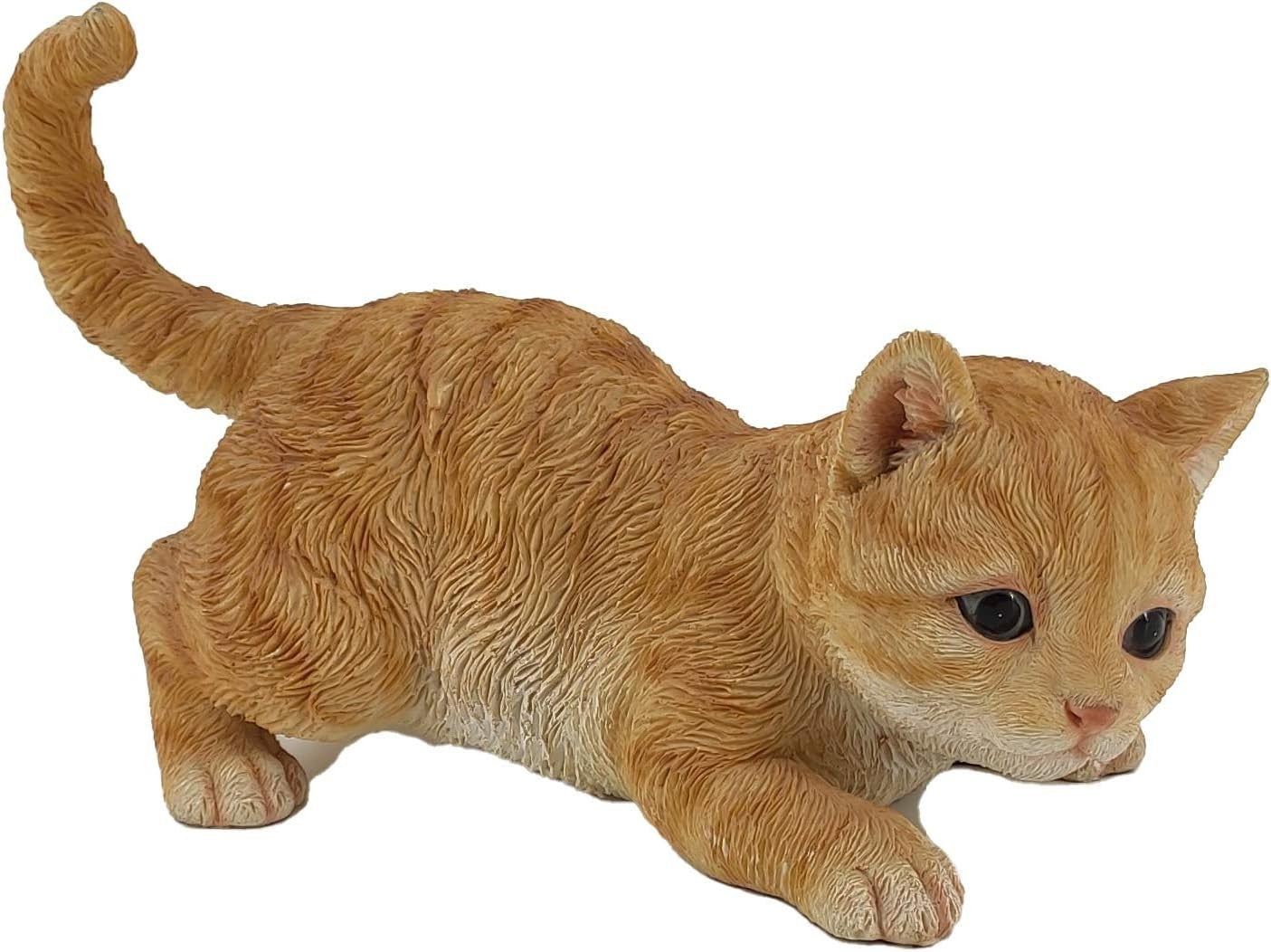 Realistic Ginger Cat Statue Sneaking 32cm Resin Weatherproof Garden Ornament