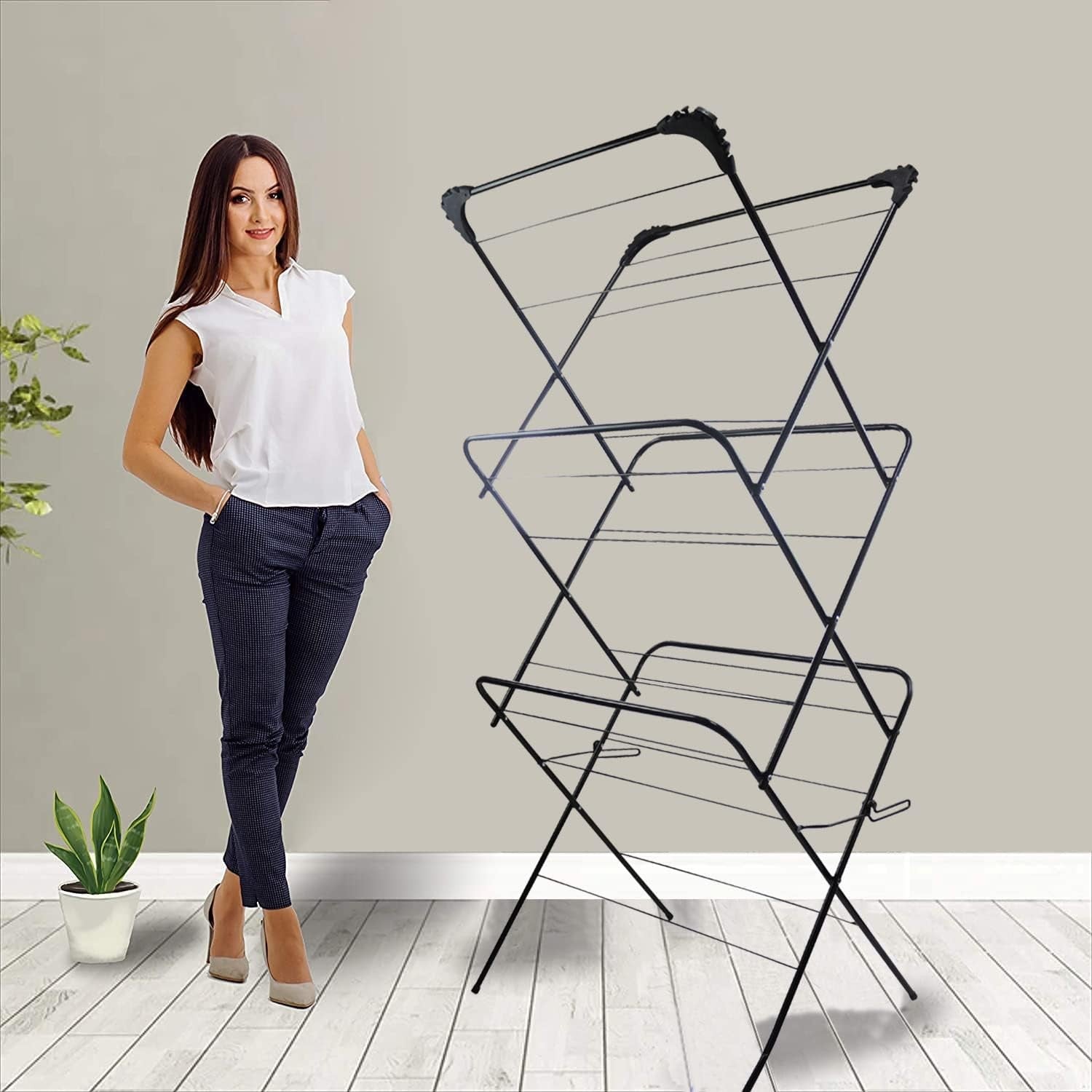 3 Tier Clothes Airer Folding Laundry Drying Rack Indoor Outdoor Space Saving