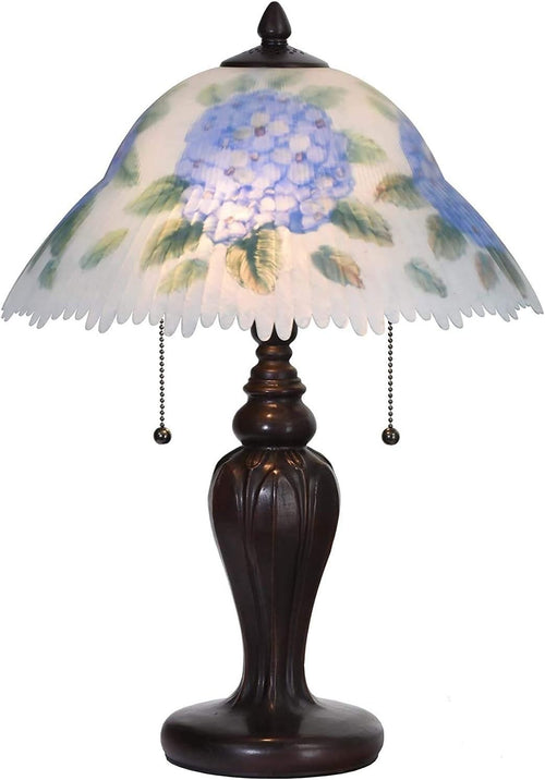 Hand-Painted Hydrangea Table Lamp, Stained Glass Shade, 35x49x36 cm