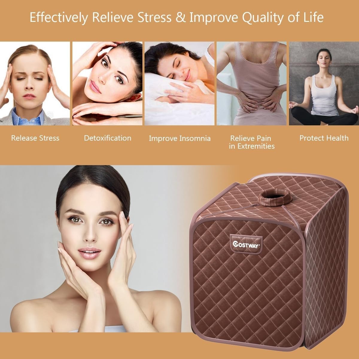 Portable Steam Sauna Tent Coffee 1000W Home Spa Fast Heat Remote Chair Foot