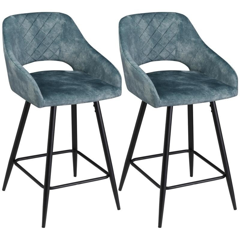 2x Velvet Bar Stools with Backrest Armrest Footrest for Kitchen Island