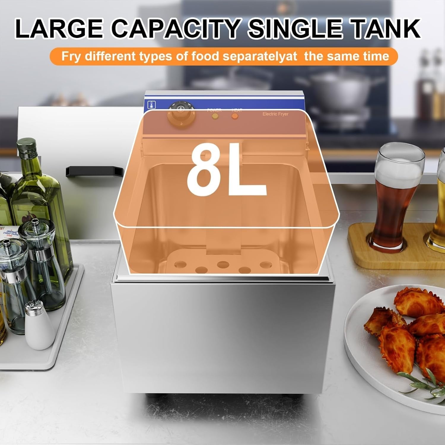 8L Commercial Deep Fat Fryer 3000W Stainless Steel Countertop