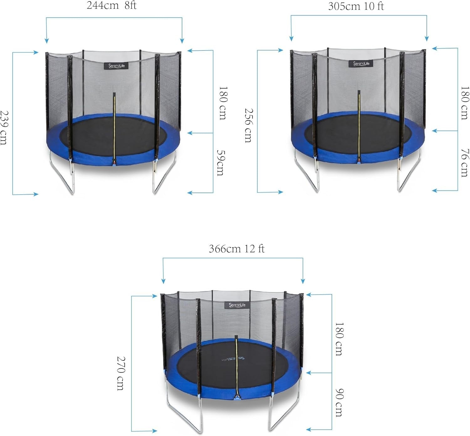 8FT Outdoor Garden Trampoline Safety Enclosure Rustproof Frame
