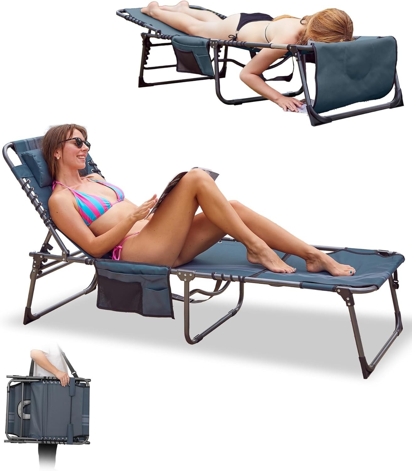 Sun Lounger Recliner Chair 5 Position Foldable with Face Hole for Garden