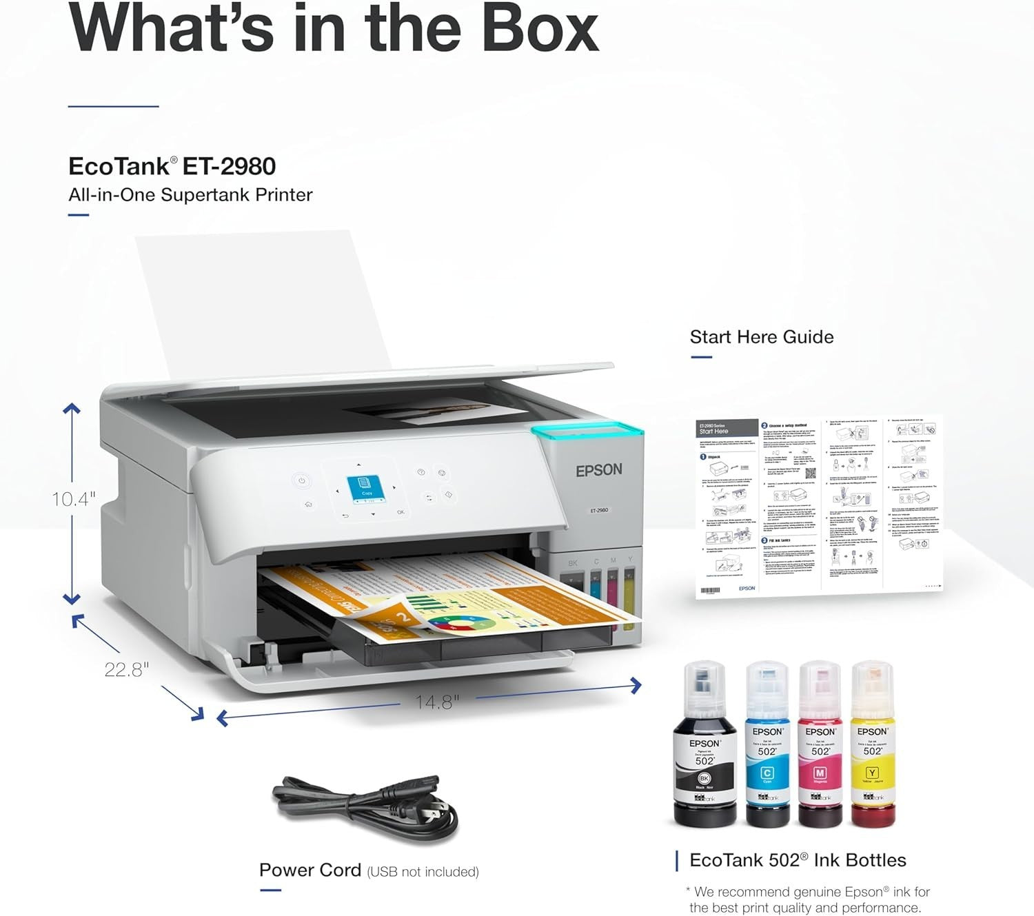 EcoTank ET-2980 White Wi-Fi All-in-One Supertank Printer | Print, Scan, Co