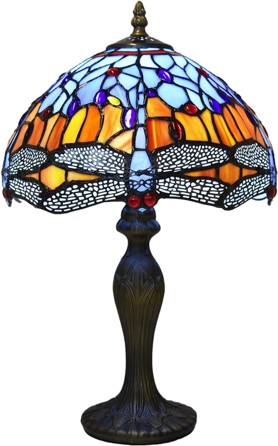 Antique Stained Glass Table Lamp Dragonfly Design, Living Room Decor