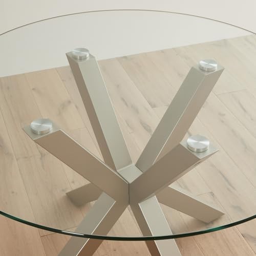 120cm Round Glass Dining Table Modern Grey with Starburst Metal Legs