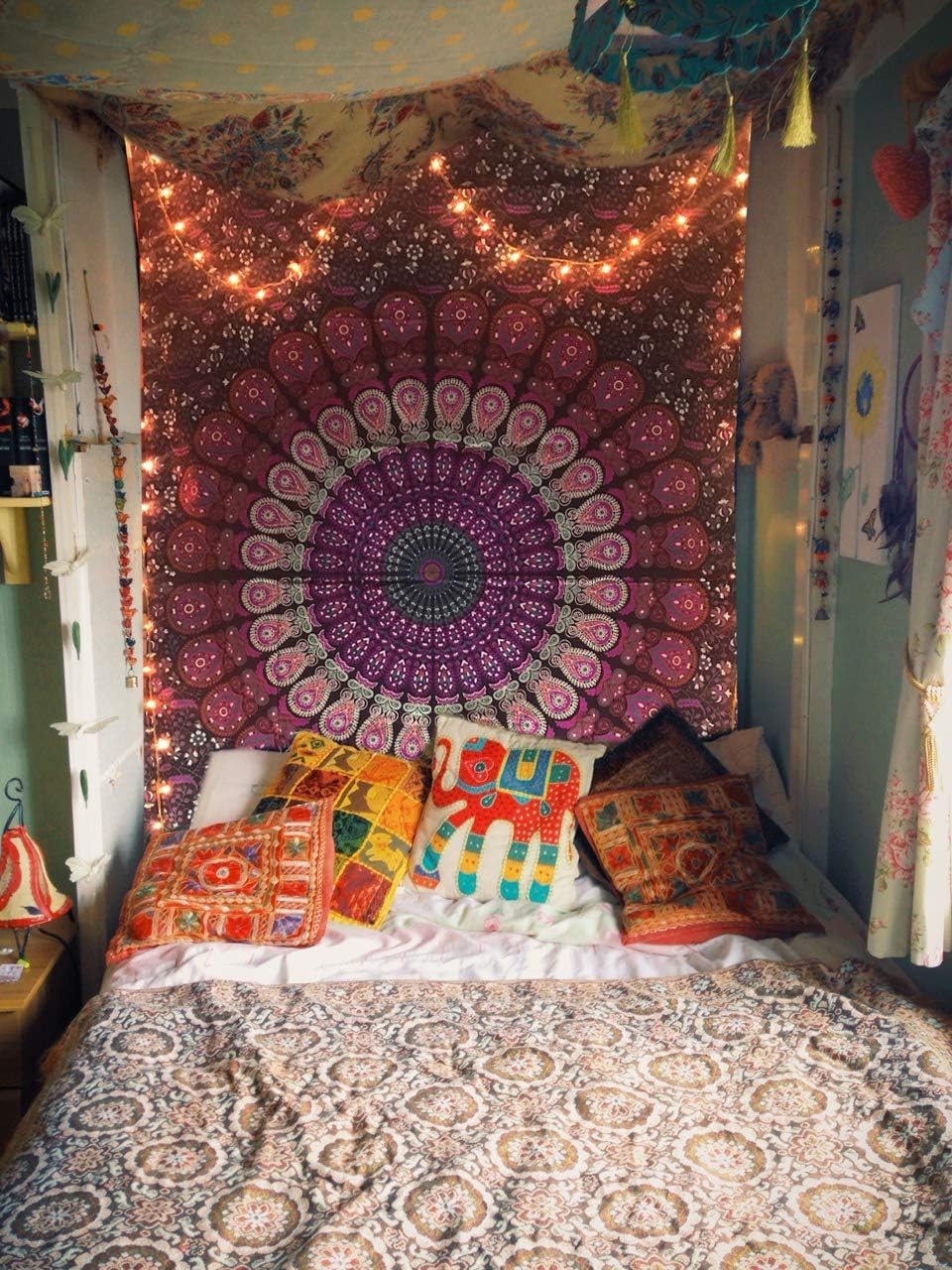 Purple Mandala Tapestry 52x60in Boho Wall Hanging Cotton Decor
