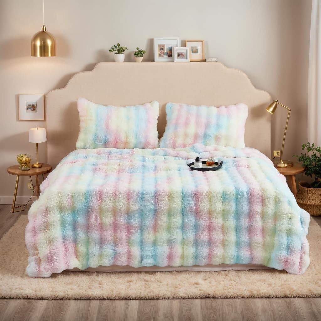 Luxury Plush Fleece Throw Blanket Thick Warm Sofa Bed Rainbow 100x160cm
