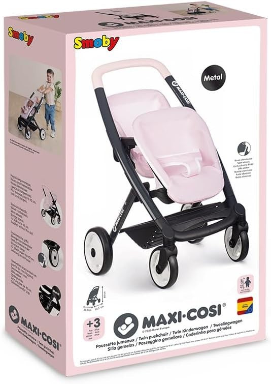 Twin Doll Pushchair Stroller Adjustable Seats Silent Wheels Easy Grip