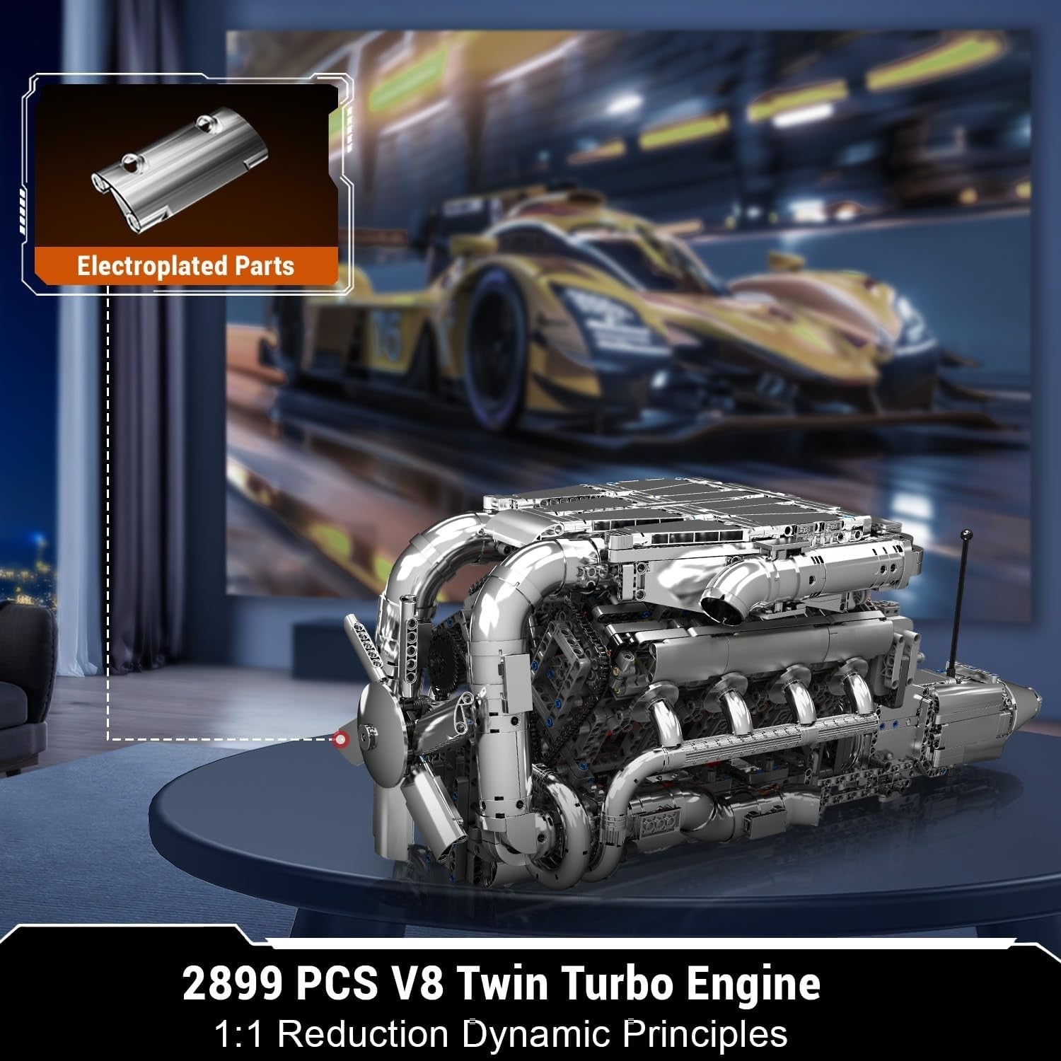 V8 Twin Turbo Engine Block Kit 2899pcs Motorized STEM Toy for Adults Kids
