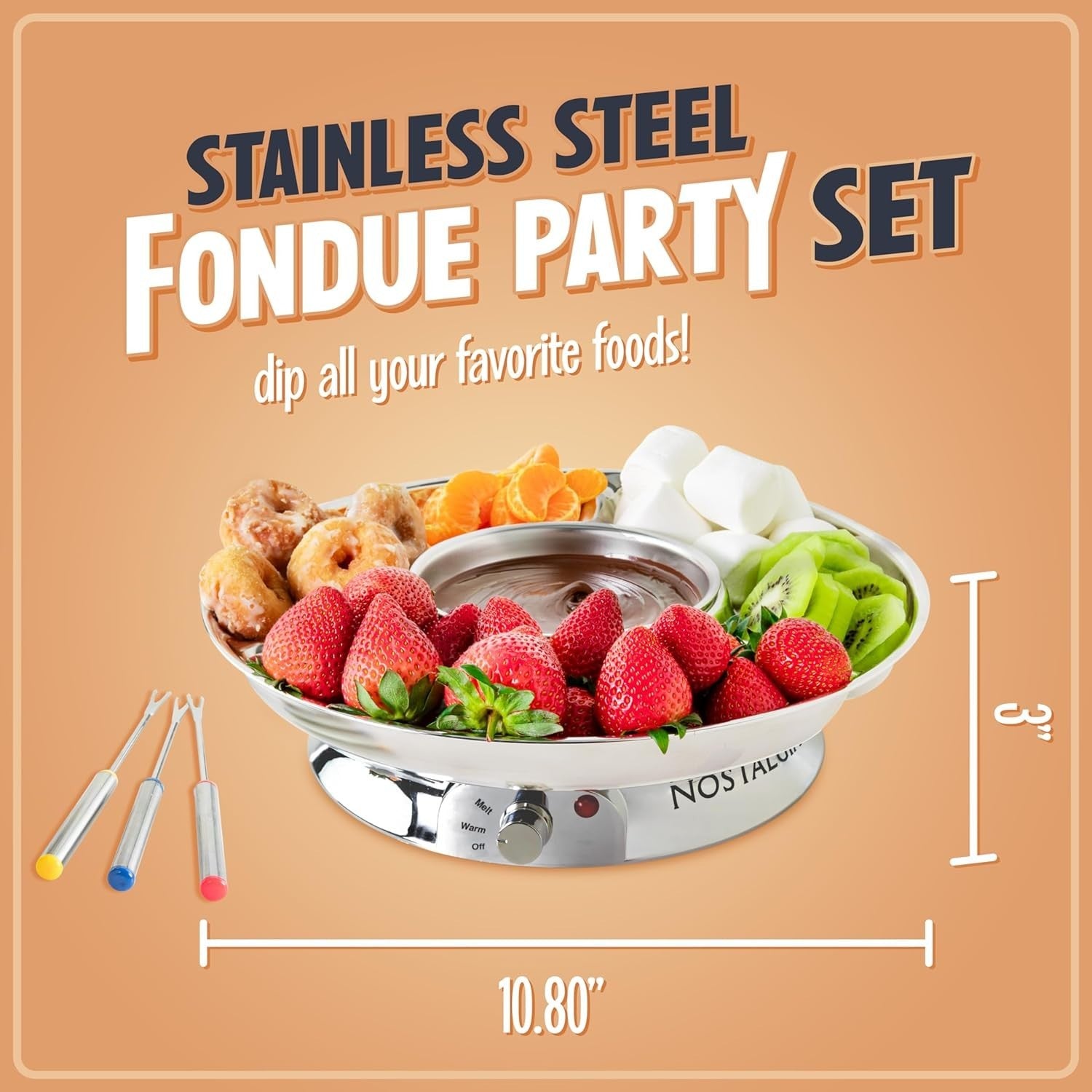 Electric Fondue Pot Set Chocolate Cheese Warmer Forks 10oz White