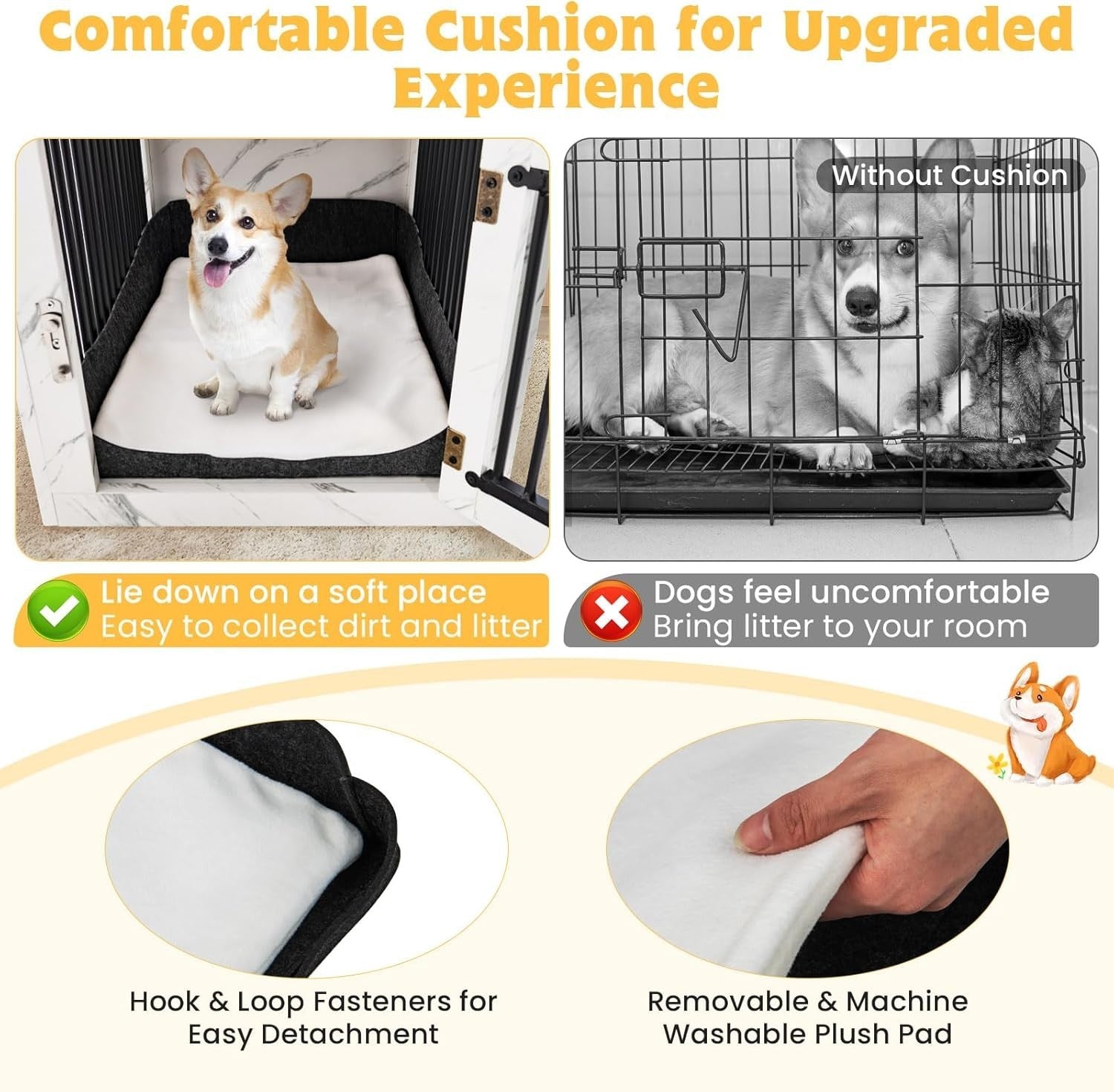 Wooden Dog Crate with Drawer & Wireless Charging Table Indoor Pet Kennel 64cm