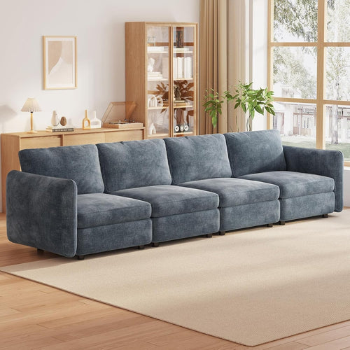 Modern 4-Seater Modular Sectional Sofa Light Blue Velvet with Removable Covers