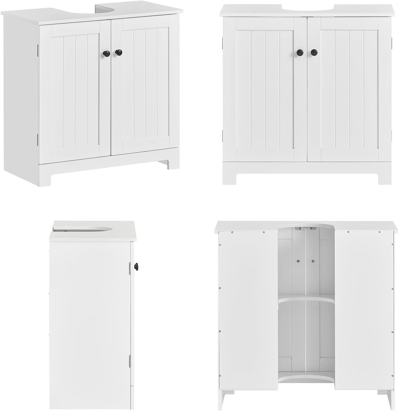 White Under Sink Bathroom Cabinet 2 Door Storage Unit – Modern, MDF, 60cm