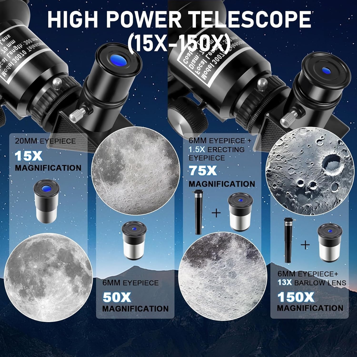 70mm Kids Telescope with Tripod, Phone Adapter & 150X Magnification