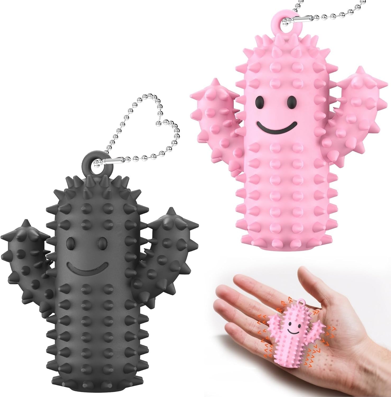 2pcs Spiky Cactus Pain Fidget Silicone Stress Relief Anxiety Keychain