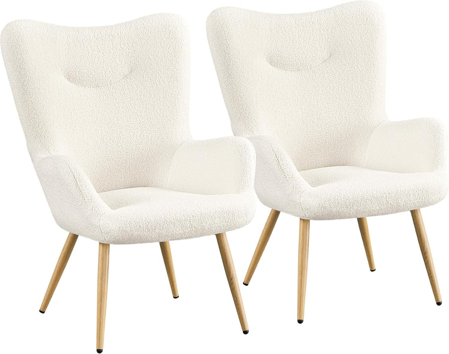 Sherpa Boucle Tub Chair Set of 2 Ivory Accent Armchairs