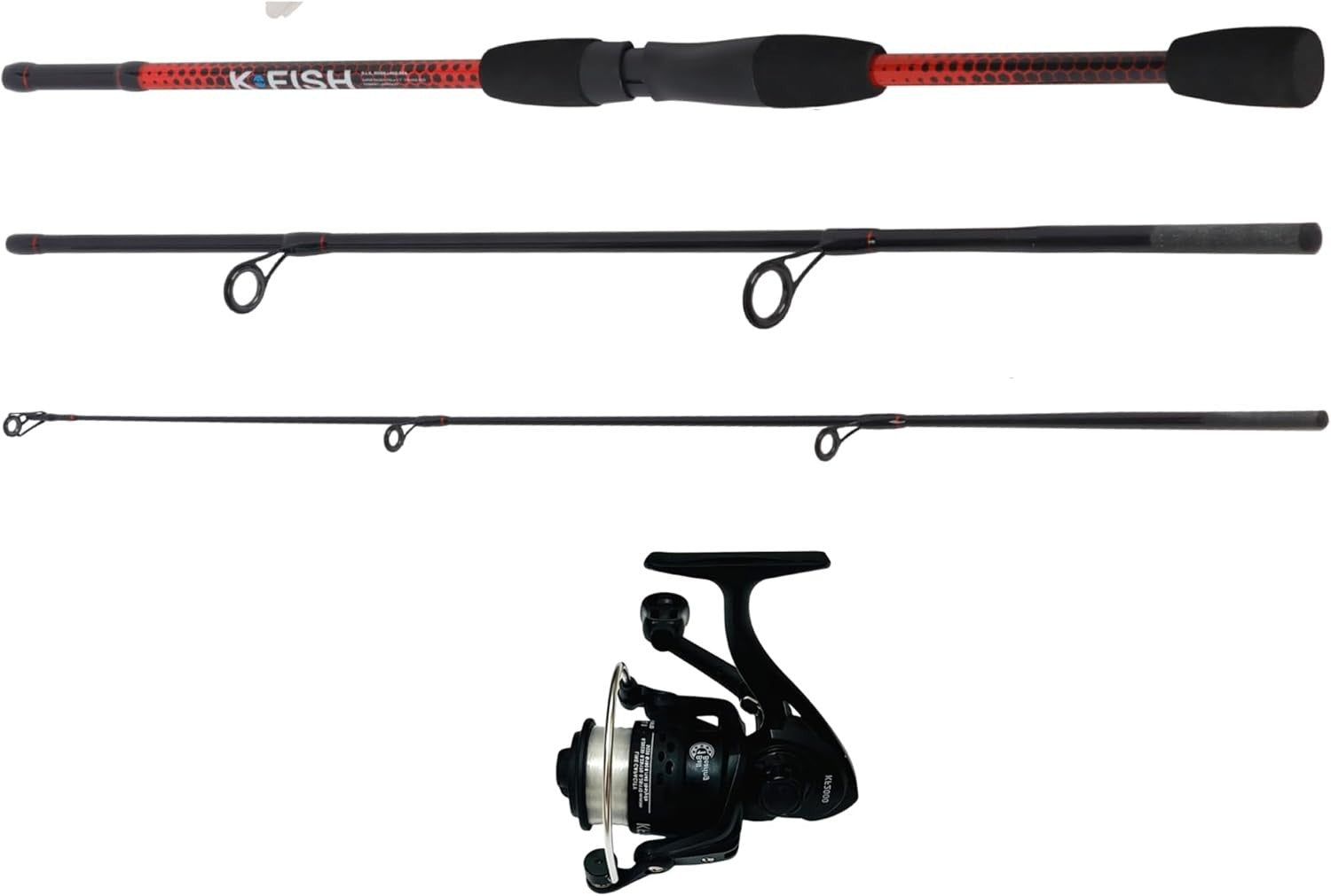 3-Section Fishing Rod Reel Combo Kit with Tackle Box Lures 170cm