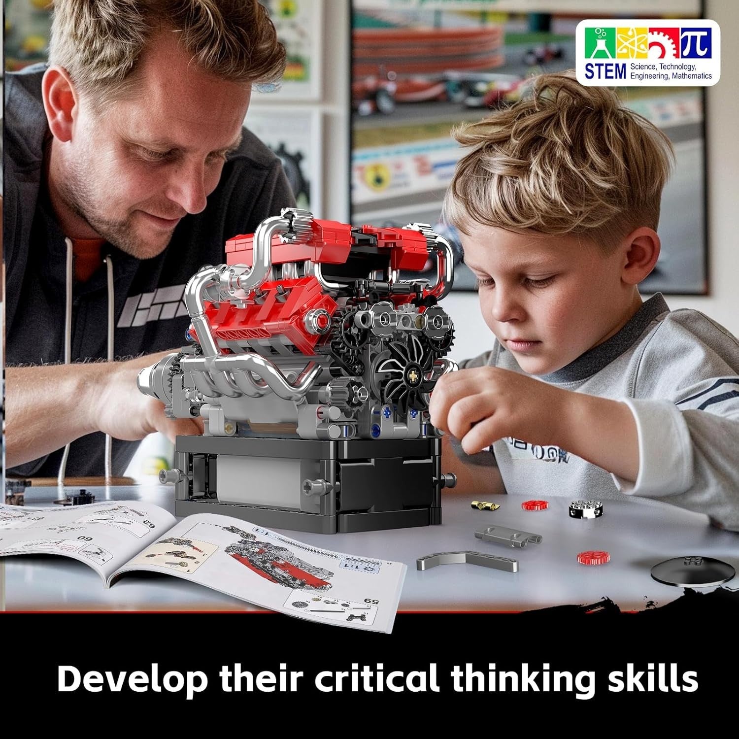 V8 Engine Model Kit for Kids Adults | 750pcs Build & Run Motor Toy