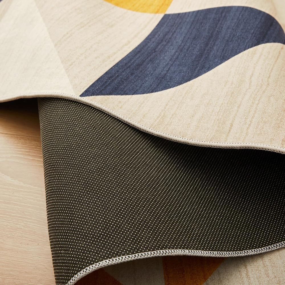 Yellow Runner Rug 80x300cm Non Slip Hallway Low Pile Modern Geometric Carpet