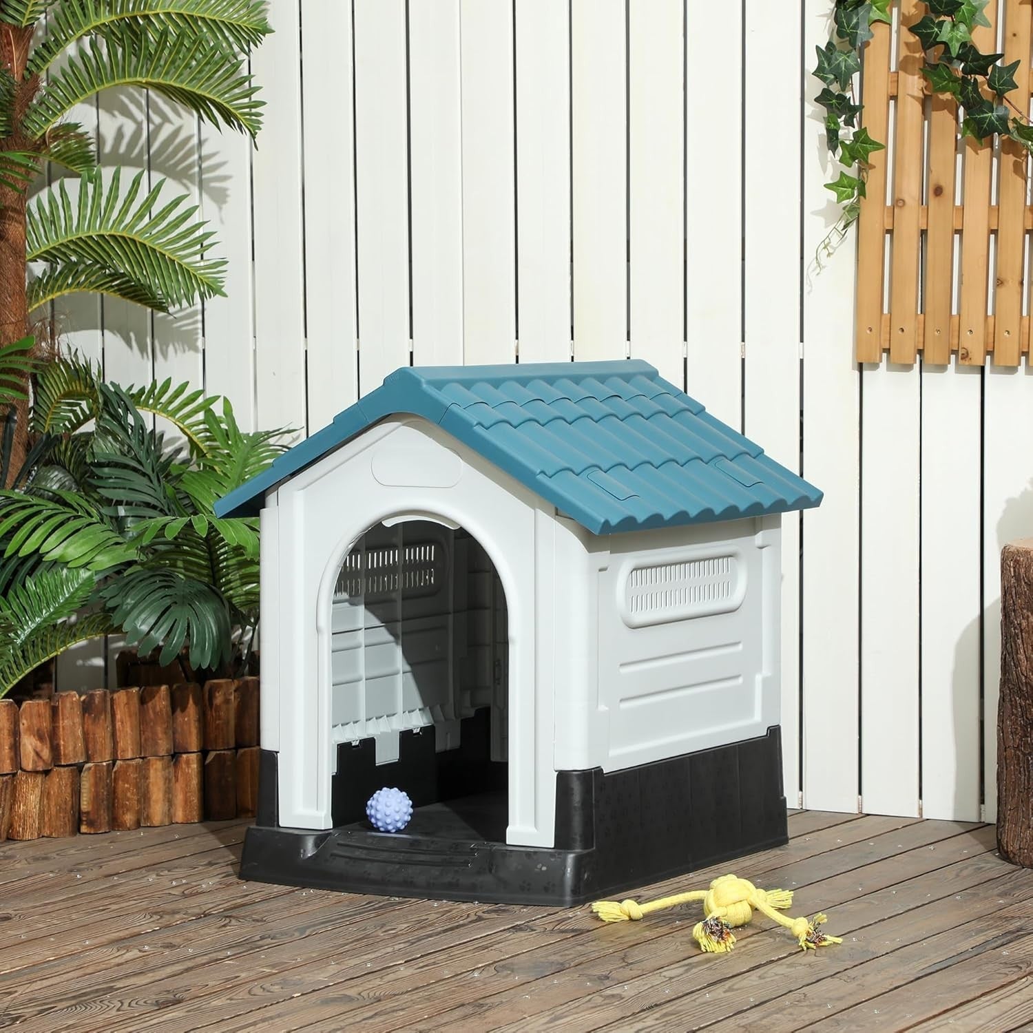 Mini Outdoor Dog House Weatherproof Kennel – Ventilated & Raised Base Blue