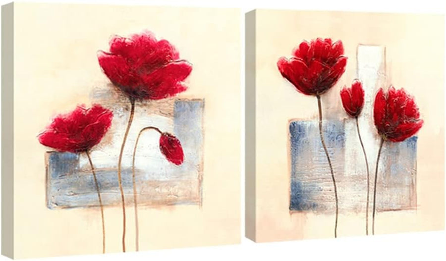 2‑Panel Abstract Floral Canvas Wall Art 12×12 in Each Modern Decor