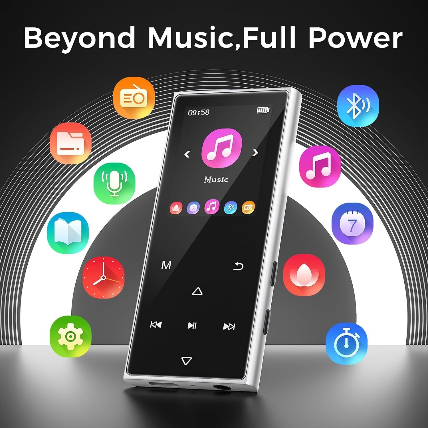 128GB MP3 Player Bluetooth 5.3 Touch Screen MP4 Spotify FM Black